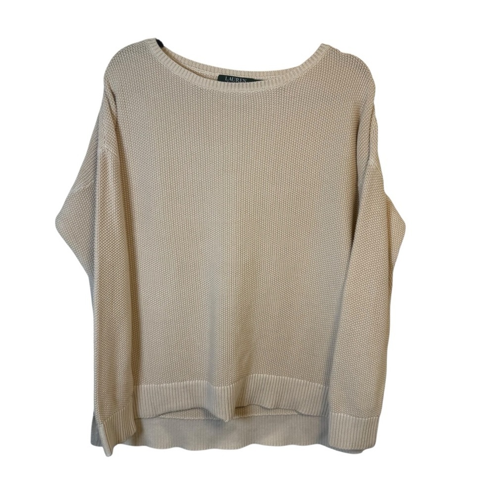 Lauren Ralph Lauren Cream‎ Nubby Knit Pullover 100% Cotton Sweater Size XL